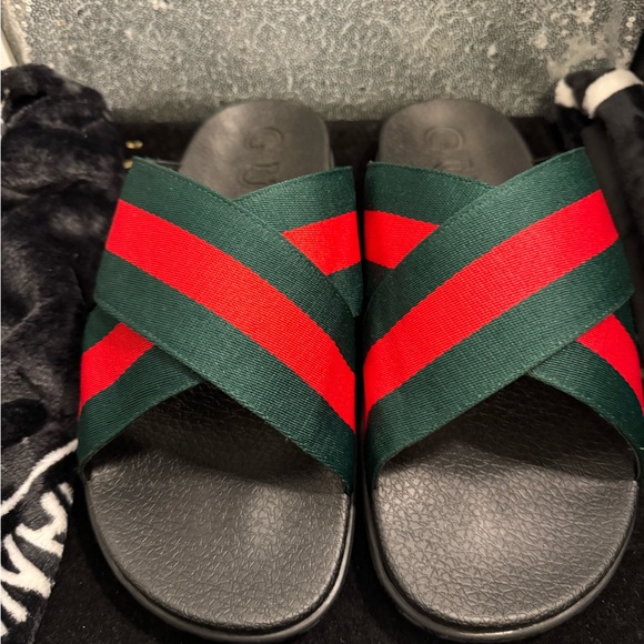 Gucci Stylish Interlock Red and Green Slide Sandals G028 Size 46